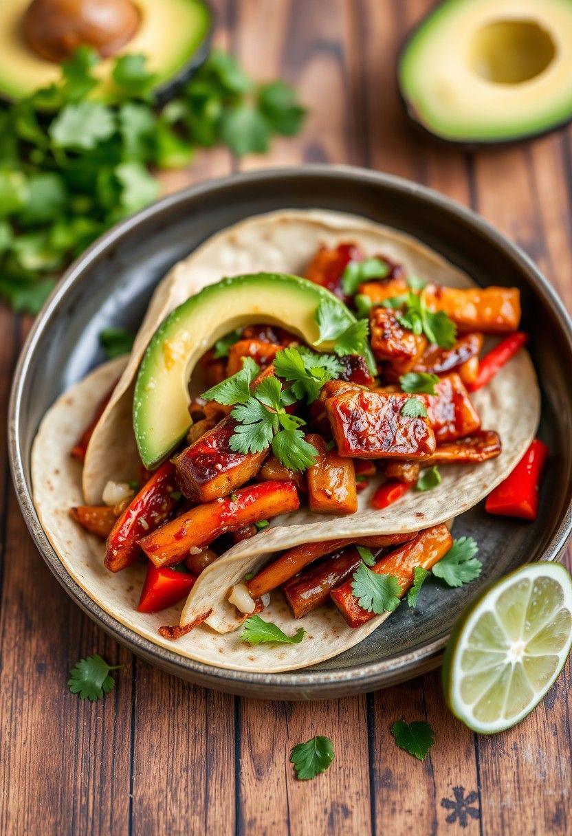 Barbecue Jackfruit and Avocado Fajitas