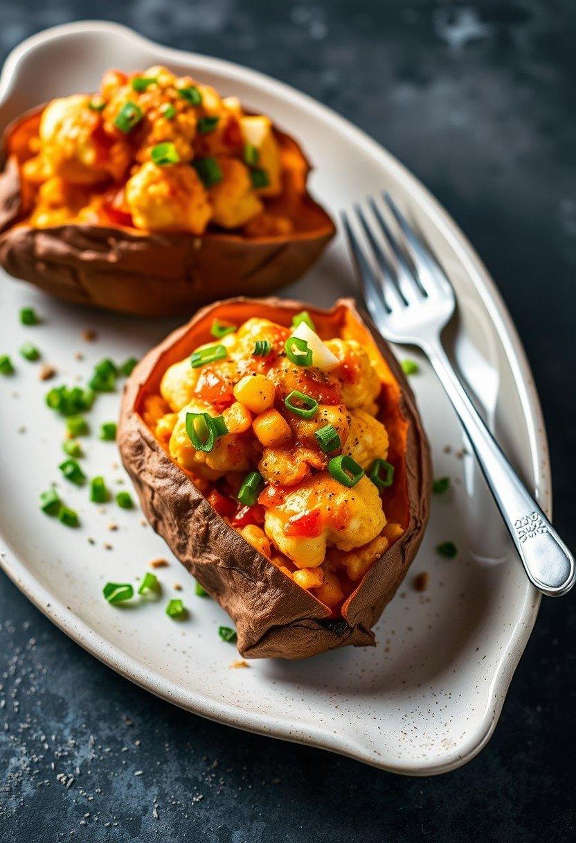 Buffalo Cauliflower Stuffed Sweet Potatoes