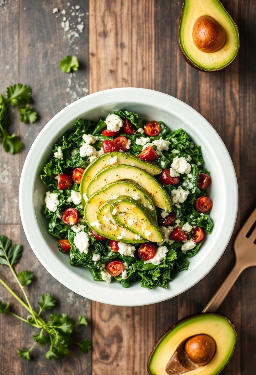 Creamy Avocado Kale Caesar Salad