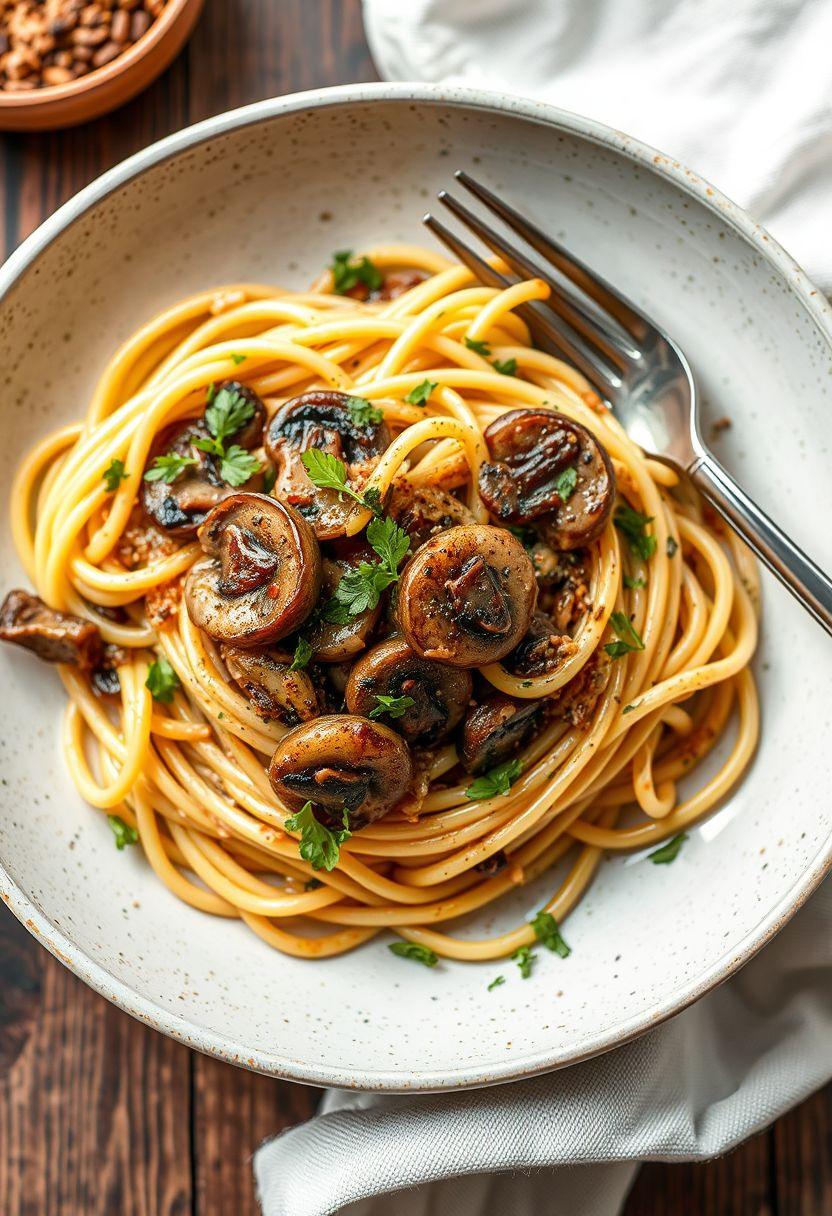 Garlicky Mushroom Linguine