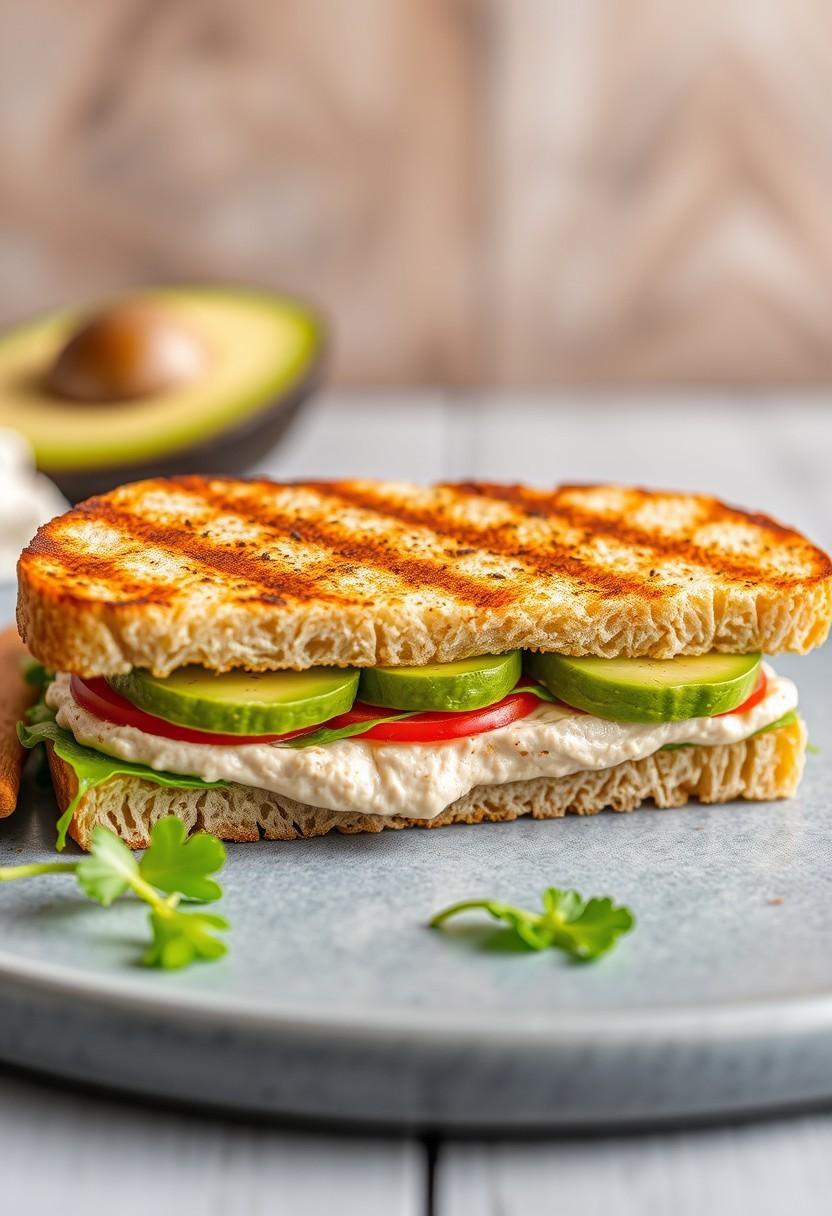 Grilled Avocado and Hummus Sandwich