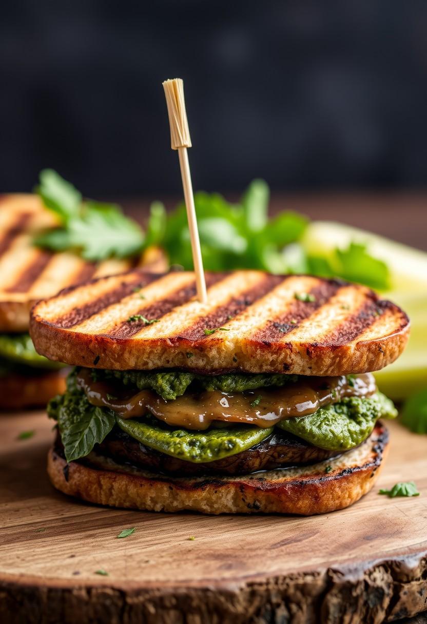 Grilled Portobello Mushroom and Pesto Sandwich