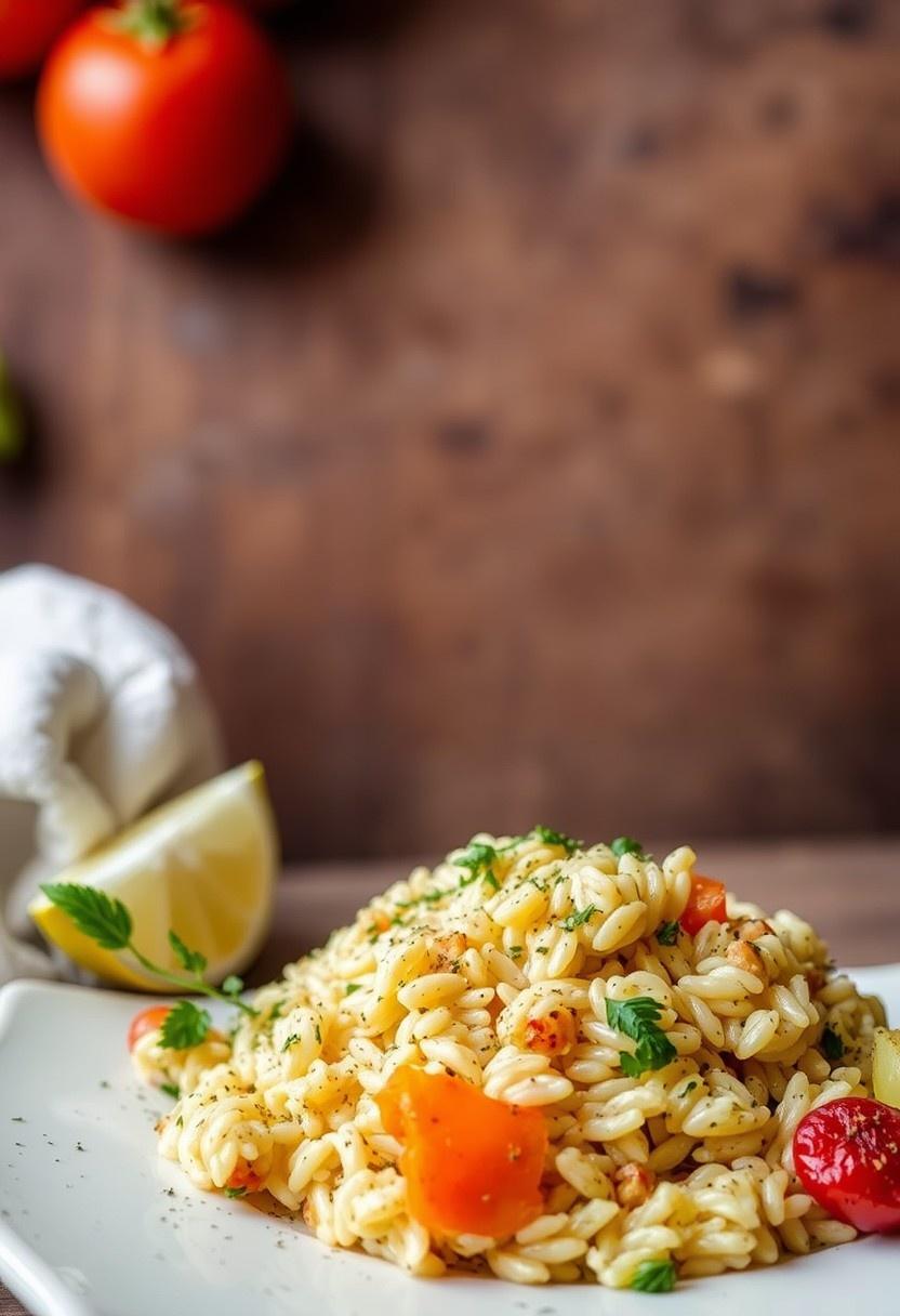 Lemon Garlic Orzo with Roasted Vegetables