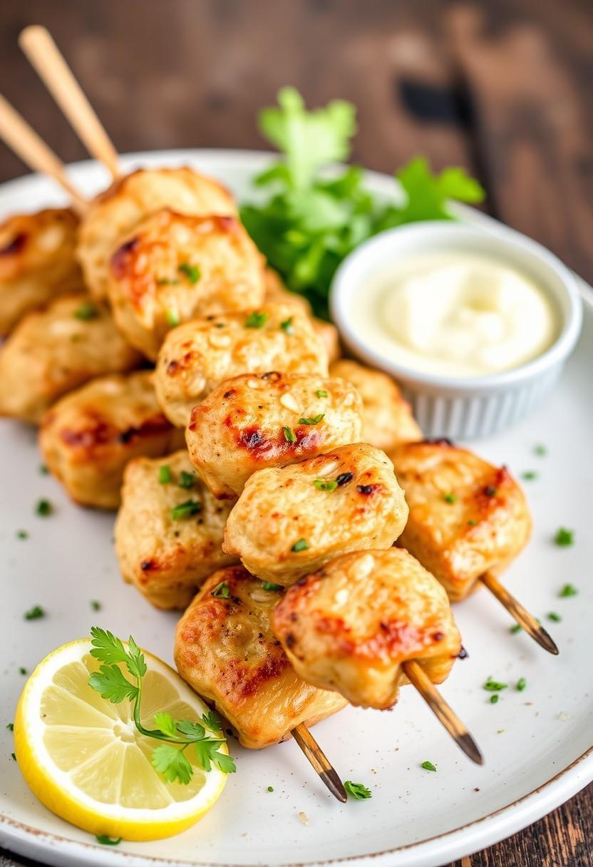 Lemon Garlic Seitan Chicken Skewers