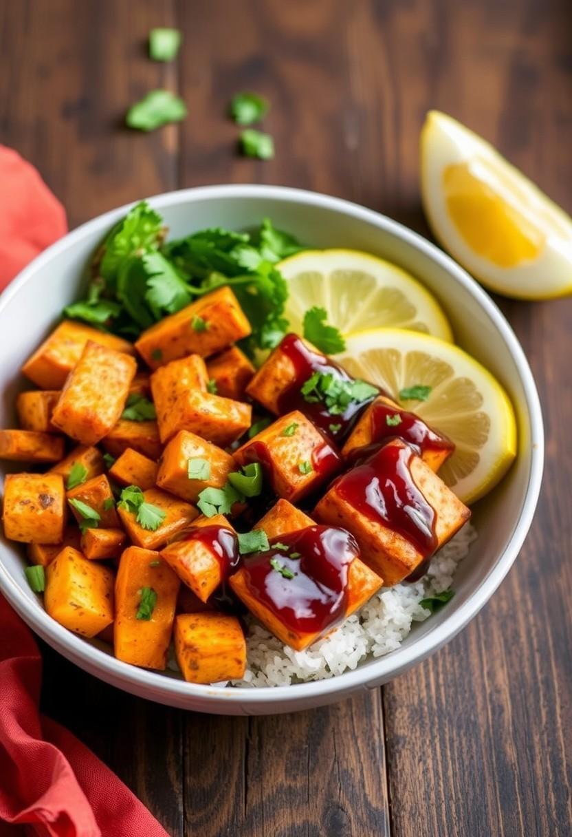 Maple Glazed Tofu and Sweet Potato Bowl