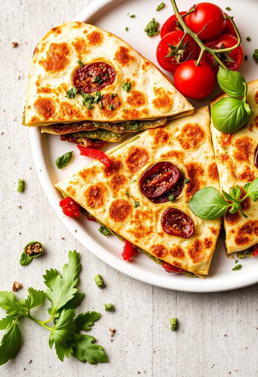 Pesto and Sun-Dried Tomato Quesadillas