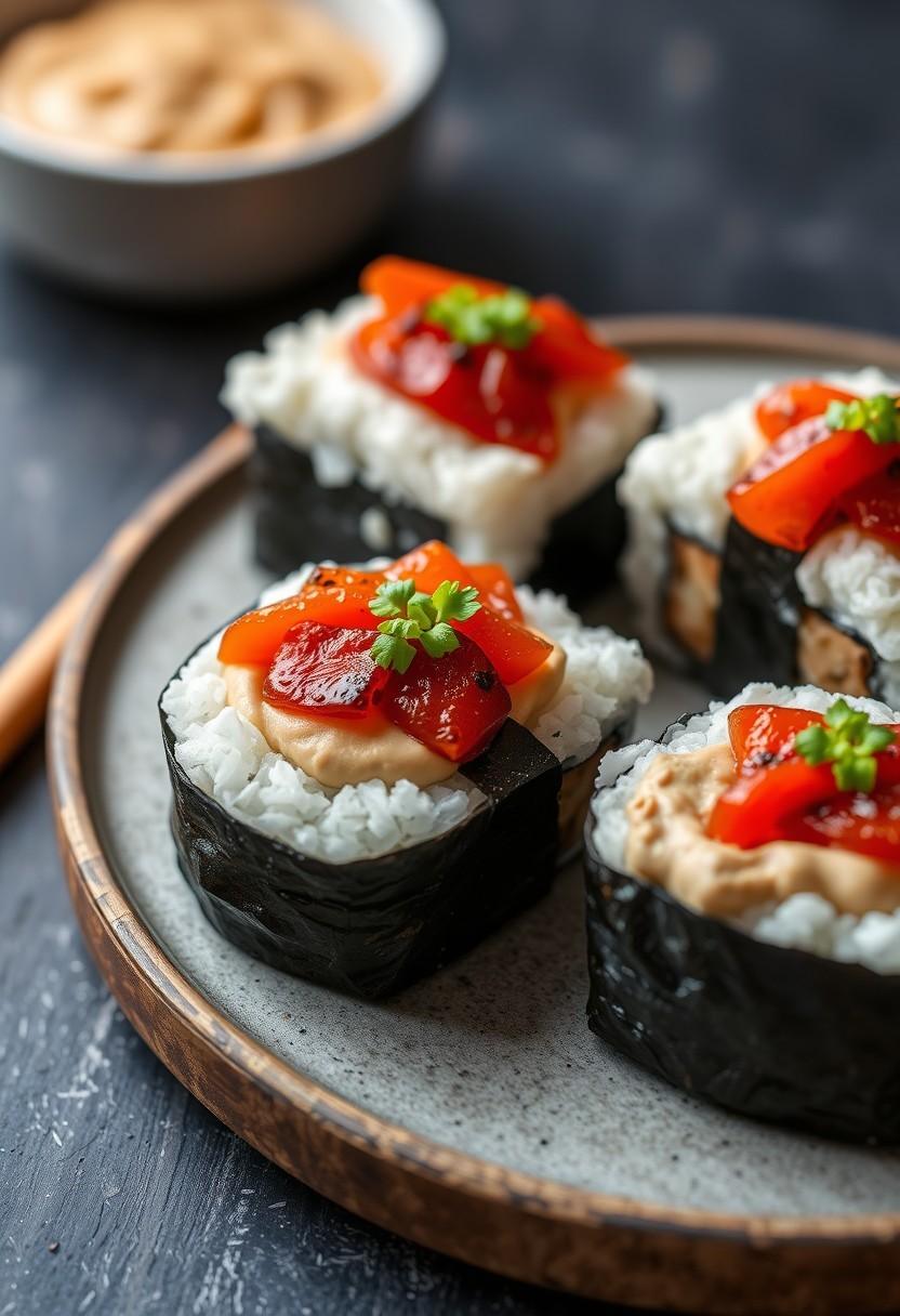 Roasted Red Pepper and Hummus Onigiri