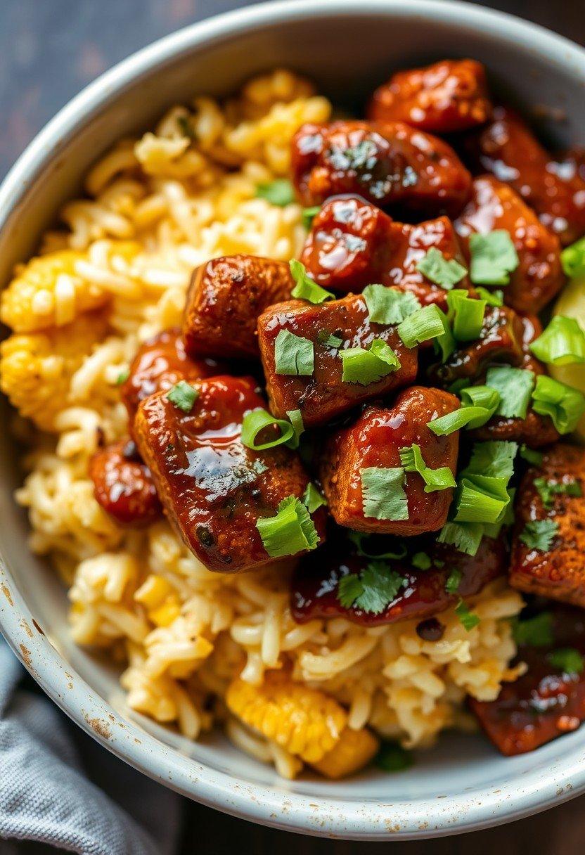 Smoky BBQ Tofu and Cornbread Bowl