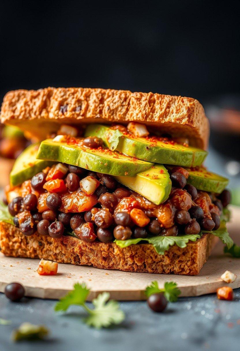 Spicy Avocado and Black Bean Sandwich