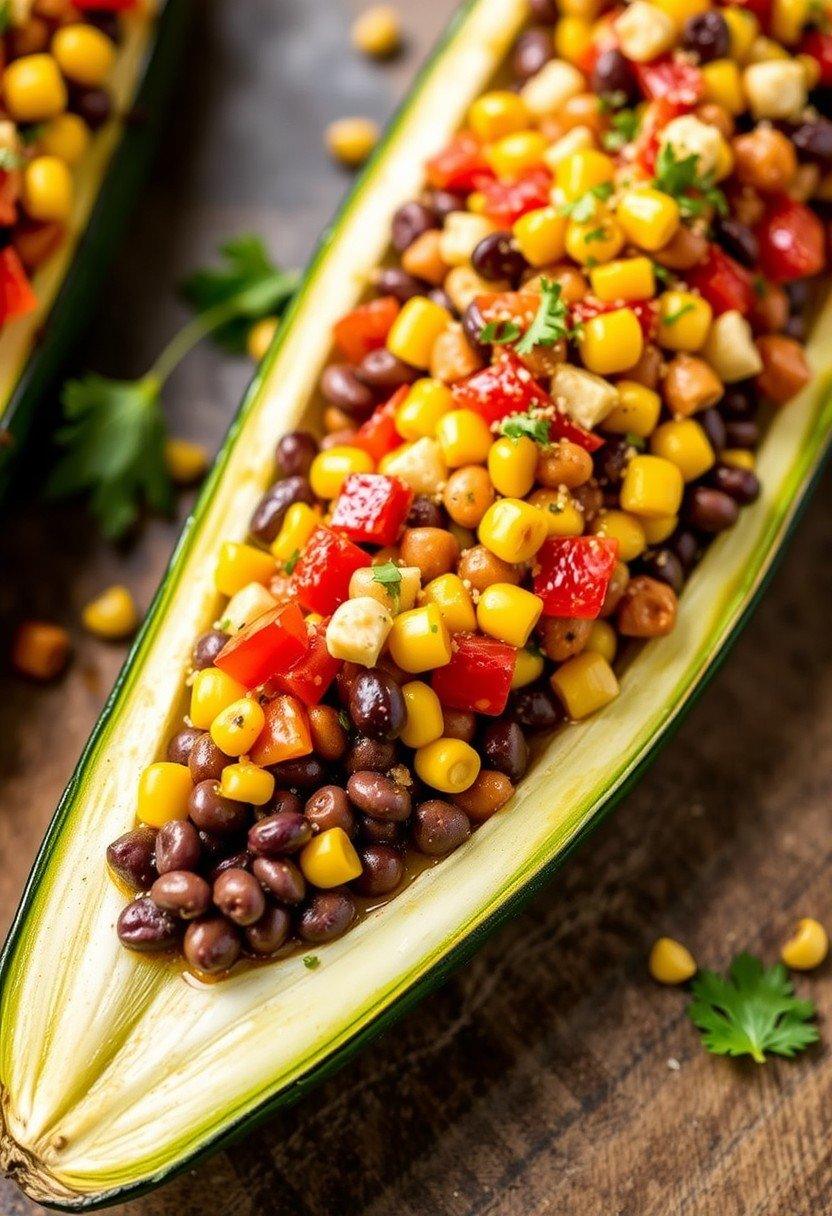 Spicy Black Bean and Corn Zucchini Boats