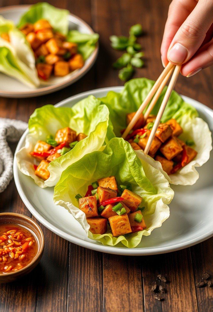 Spicy Szechuan Tofu Lettuce Cups