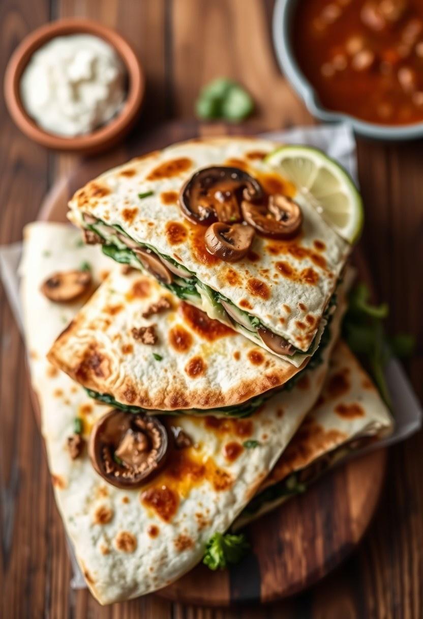 Spinach and Mushroom Quesadillas